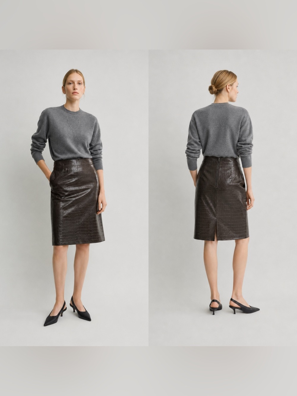 DANIER Vintage Genuine leather skirt in croc chocolate brown leather
